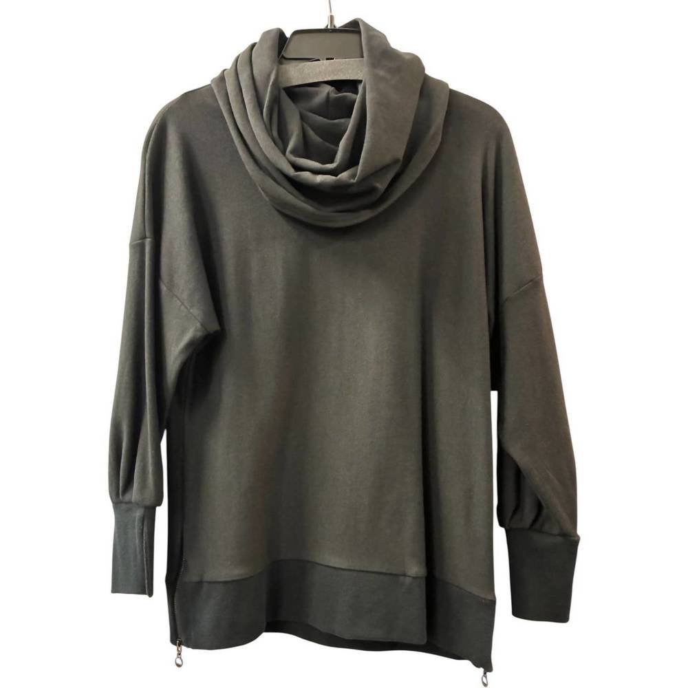 NEW SYMPLI women's bamboo fleece pleat top in black